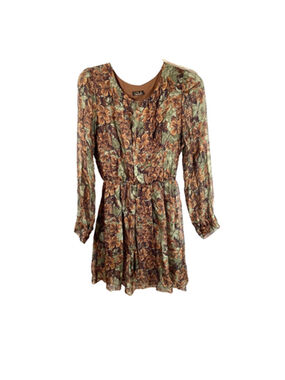 LOLA Italy Silk Blend Long Sleeve Jungle Print Fit & Flare Dress Sz S